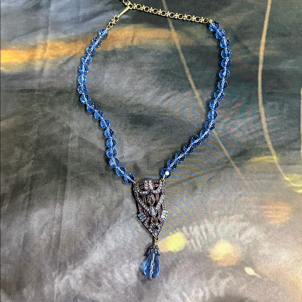 Heidi Daus Blue Beaded Necklace with Rhinestone Pendant